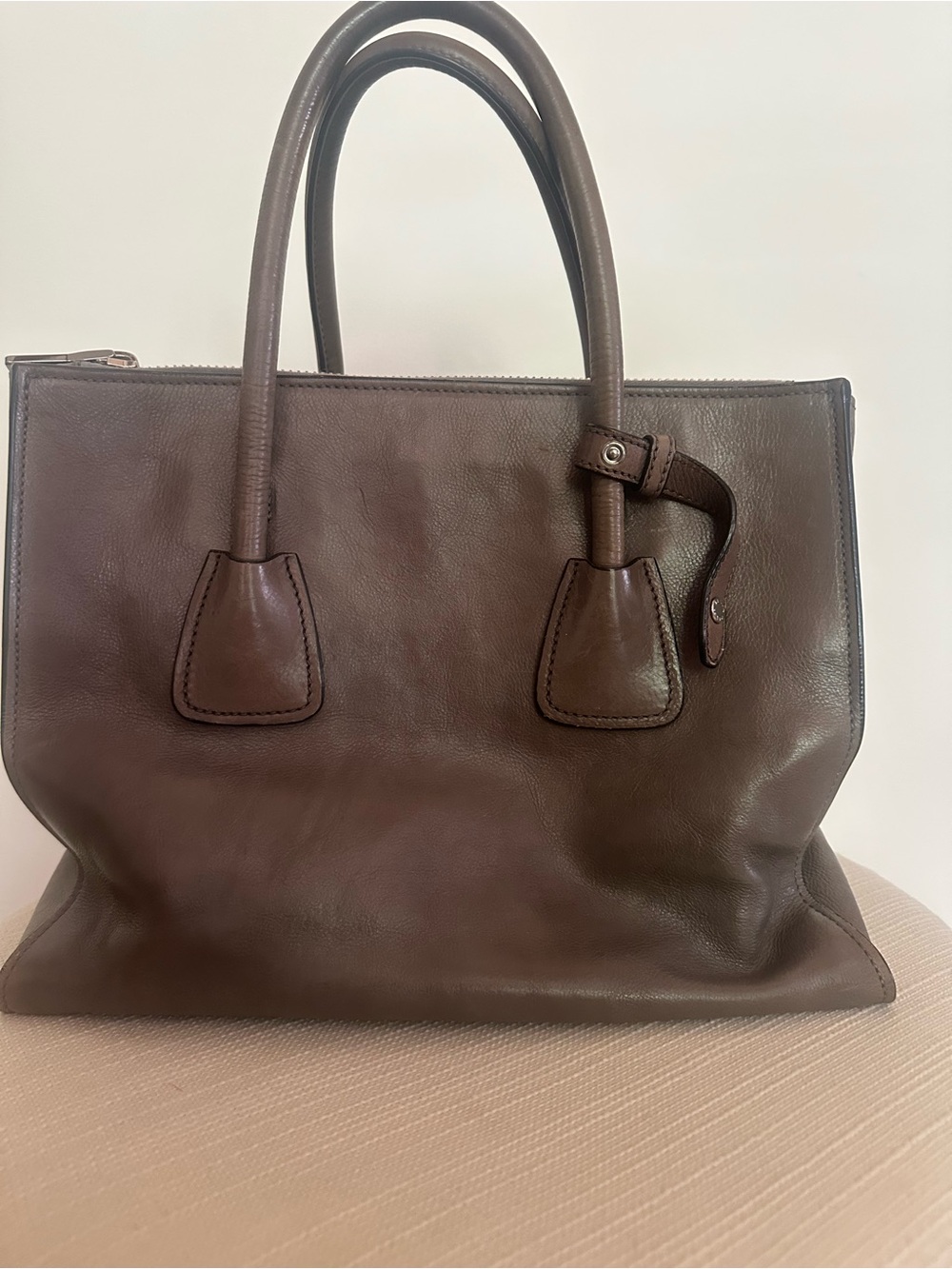Prada GLACE’CALF Leather Tote with Double Handles - Gray - Picture 4 of 13